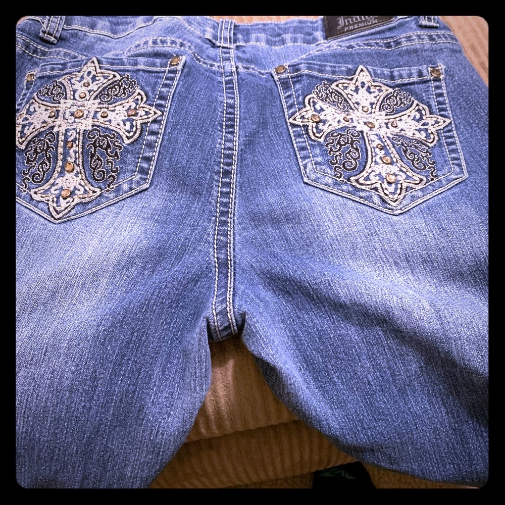 Love indigo jeans. Crosses on pockets